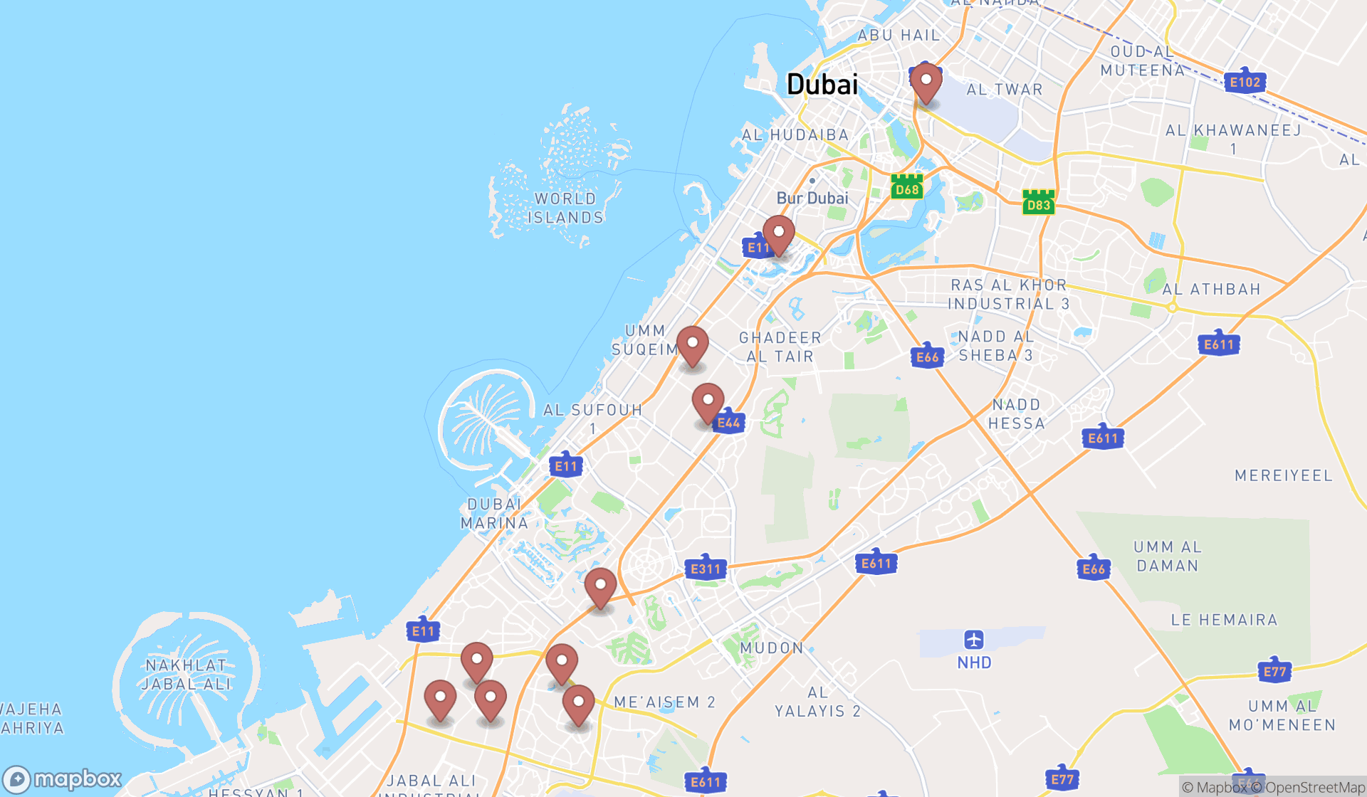Map showing the ranked 3d printing services in Dubai, Dubai
