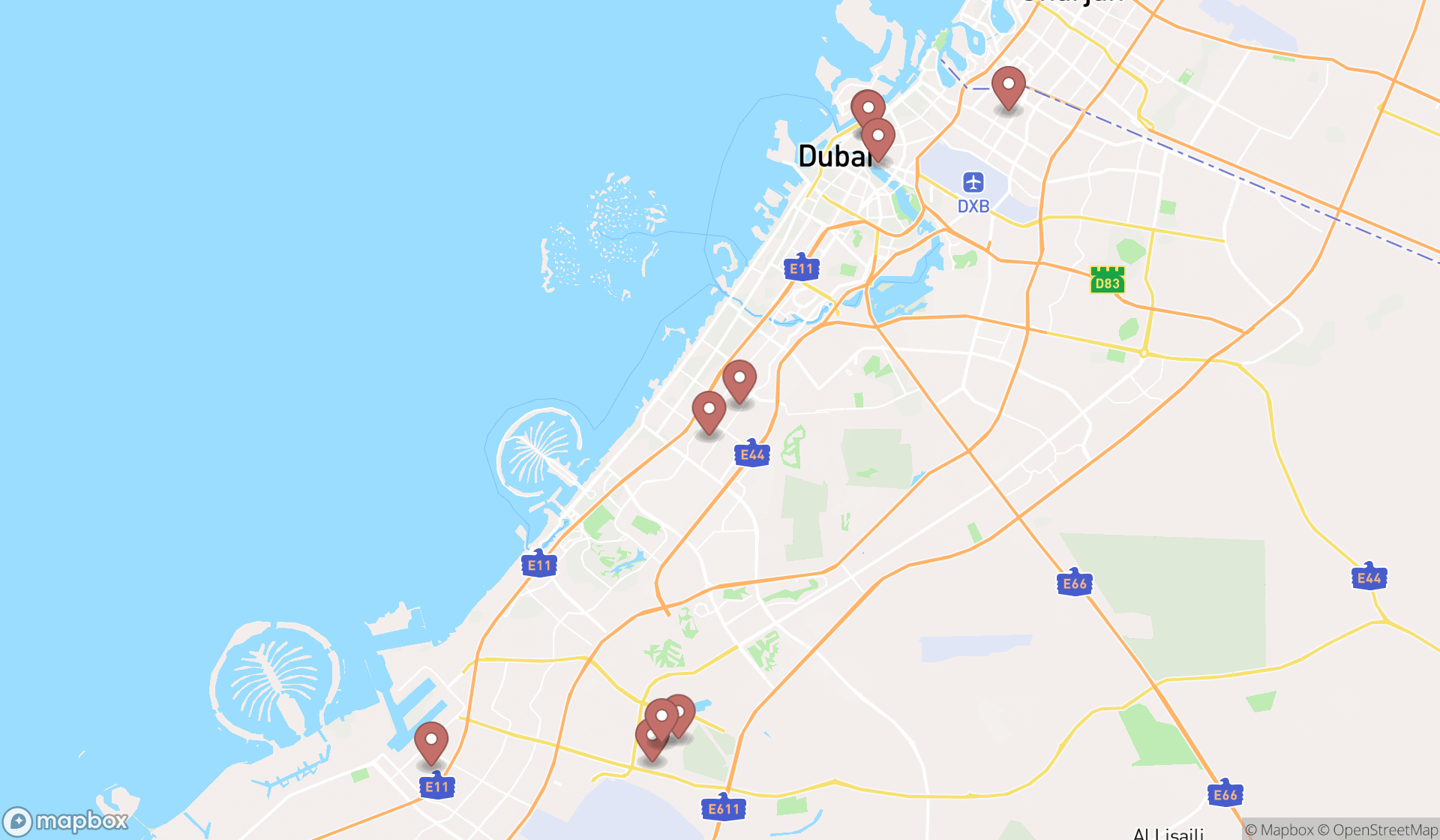 Map showing the ranked abrasives suppliers in Dubai, Dubai