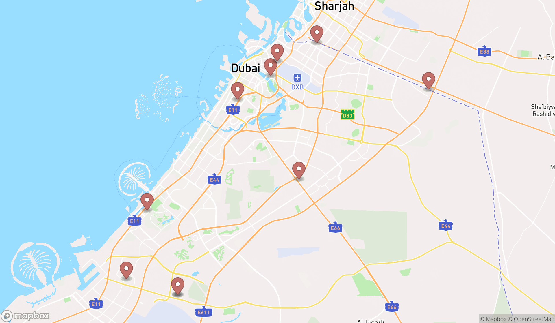 Map showing the ranked acoustical consultants in Dubai, Dubai