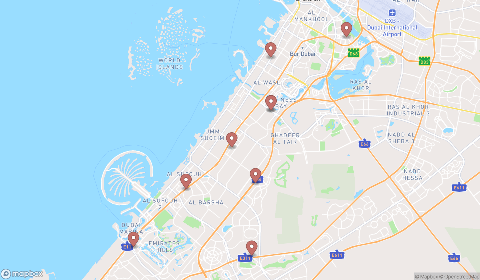 Map showing the ranked acupuncturists in Dubai, Dubai