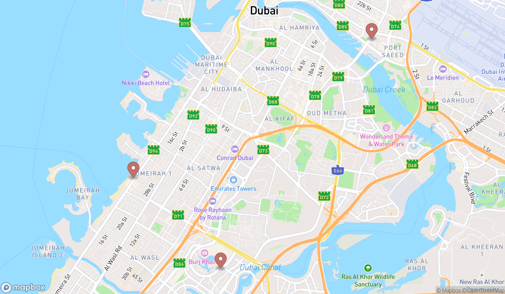 Map showing the ranked adult day care centers in Dubai, Dubai