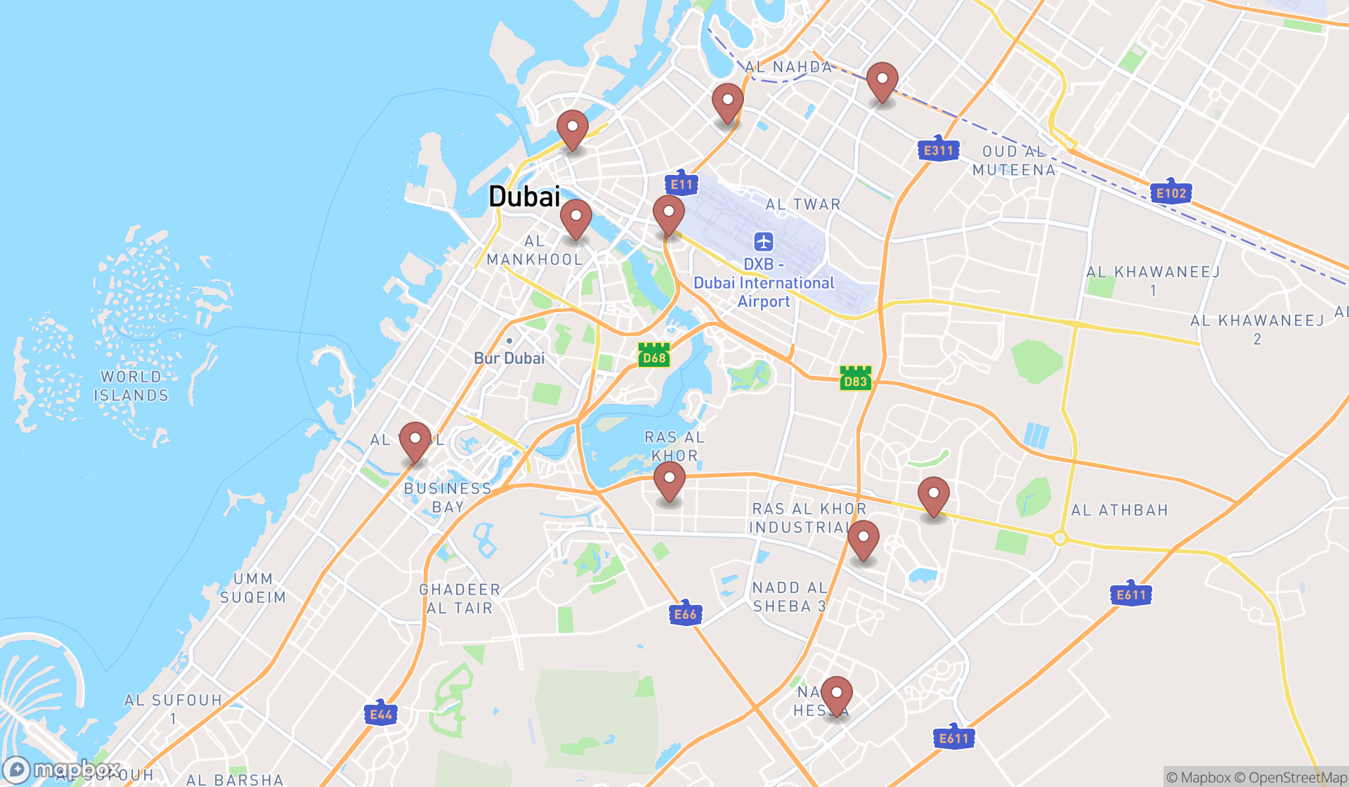 Map showing the ranked advertising agencies in Dubai, Dubai