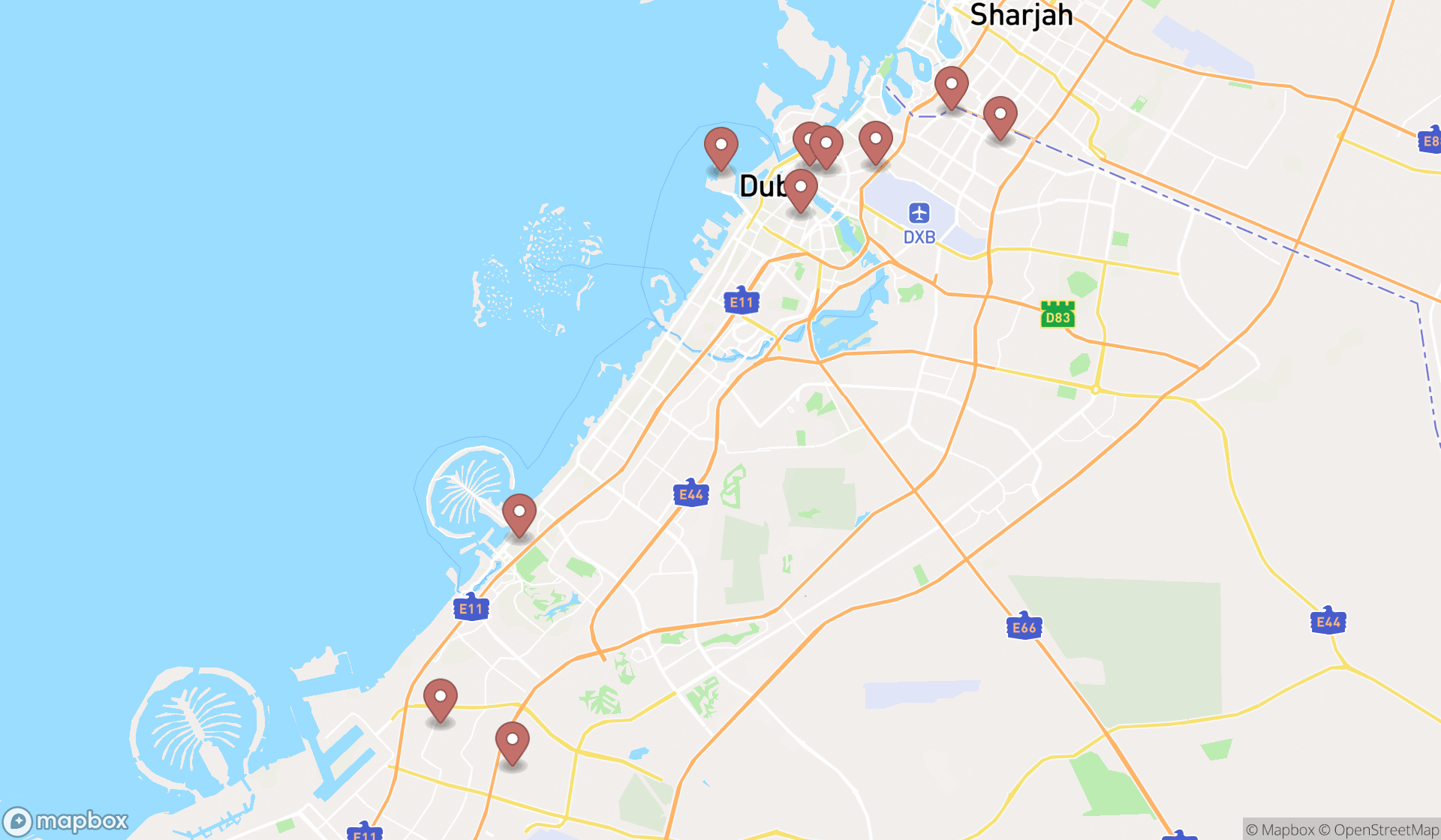 Map showing the ranked advertising services in Dubai, Dubai