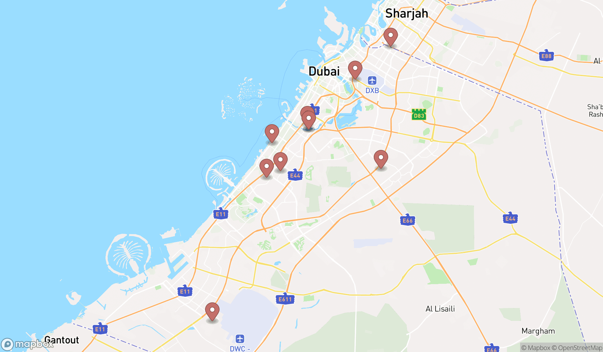 Map showing the ranked aerial photographers in Dubai, Dubai