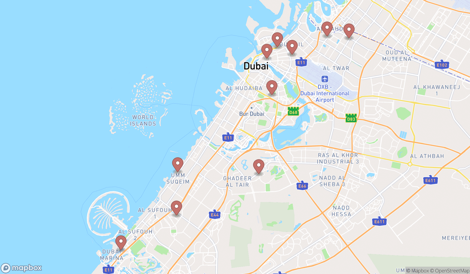 Map showing the ranked afghan restaurants in Dubai, Dubai