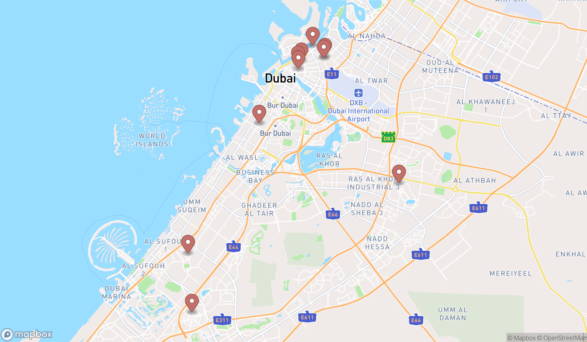 Map showing the ranked african goods stores in Dubai, Dubai