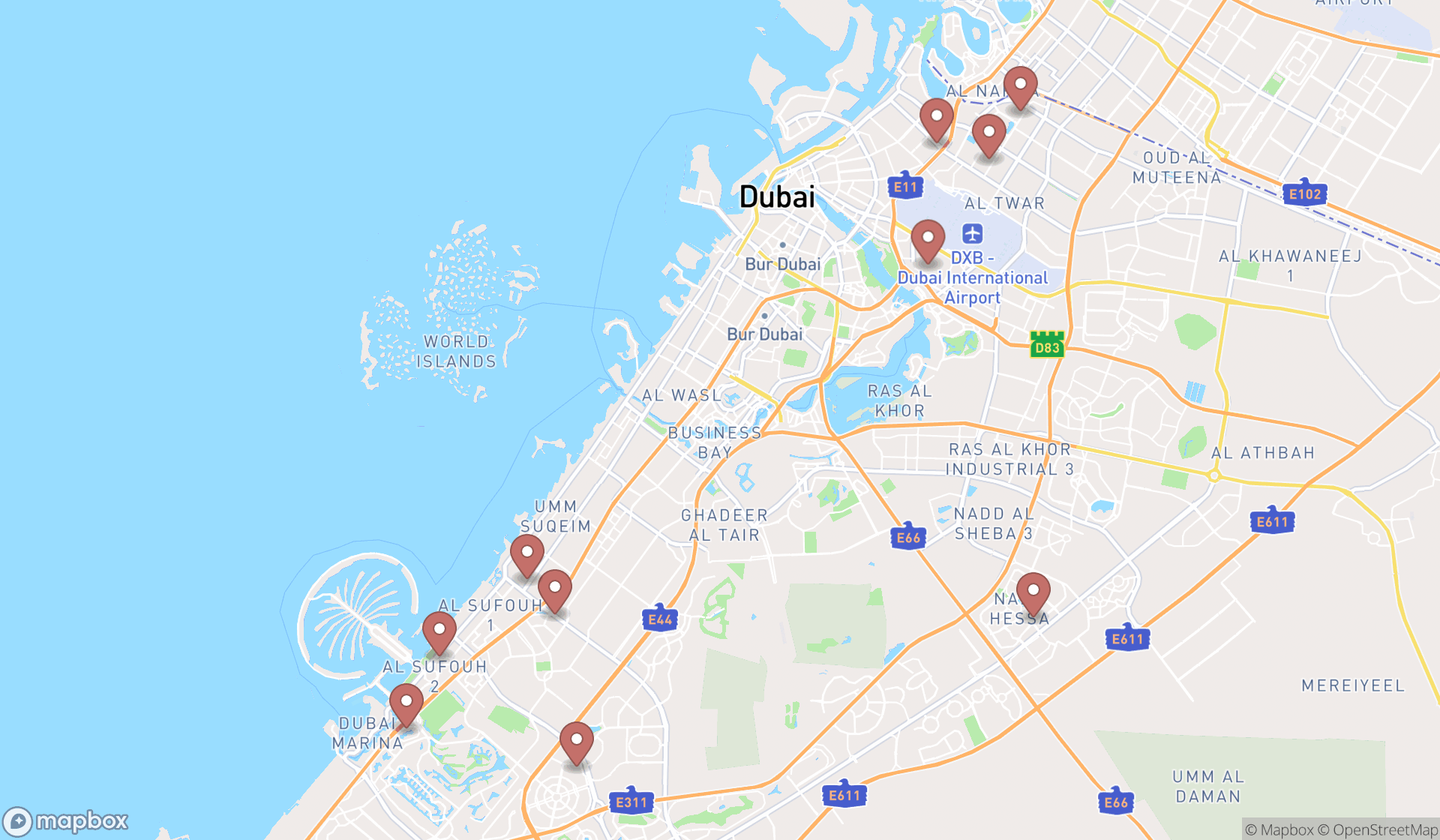 Map showing the ranked after school programs in Dubai, Dubai