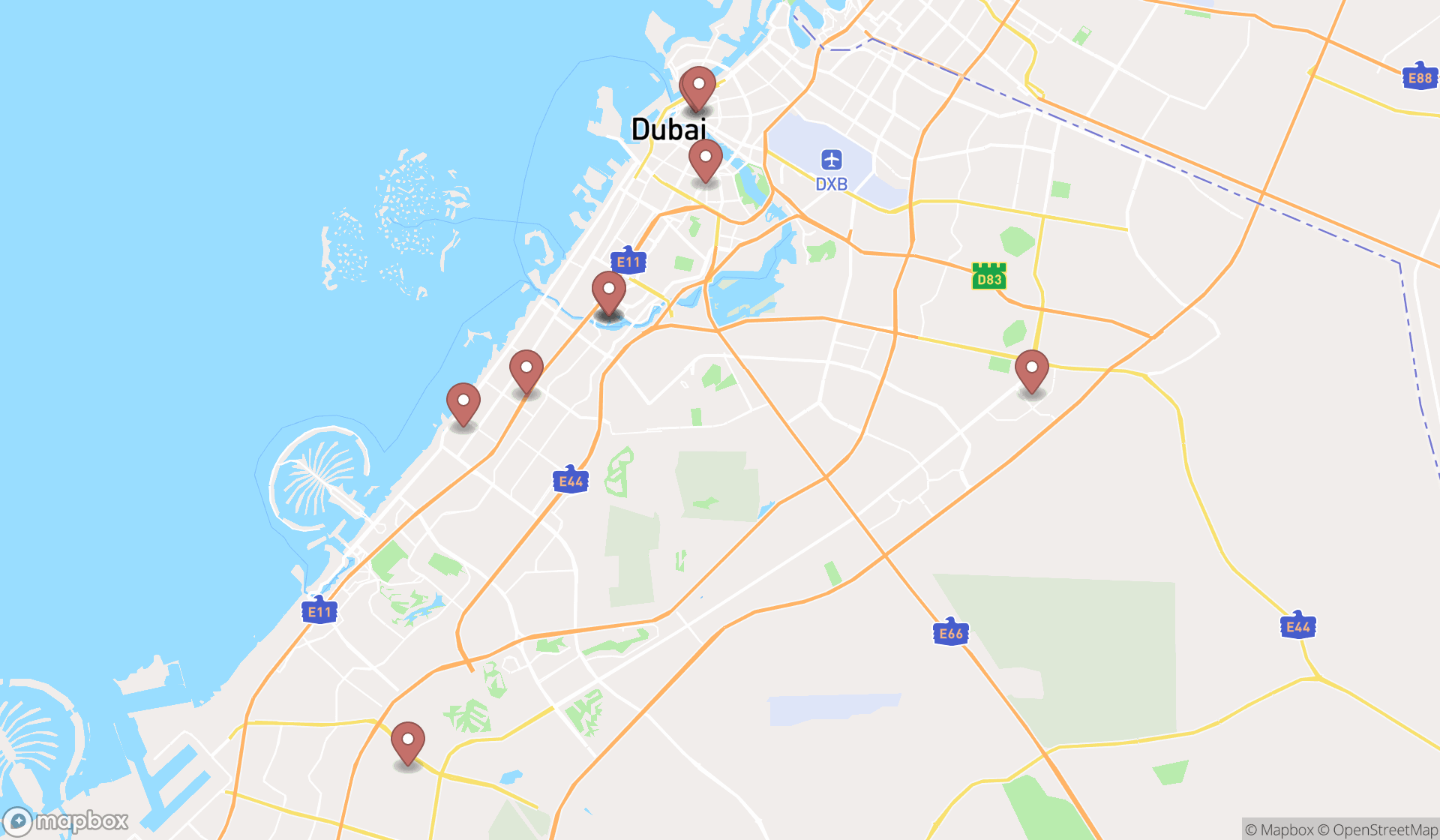 Map showing the ranked agricultural machinery manufacturers in Dubai, Dubai