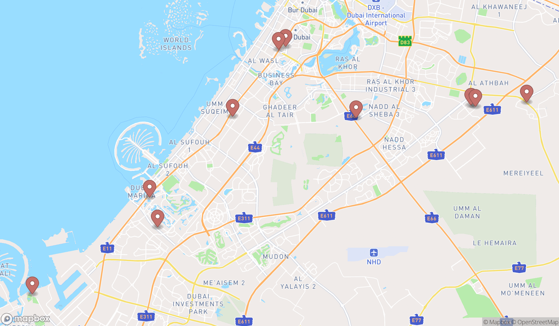Map showing the ranked agricultural organizations in Dubai, Dubai