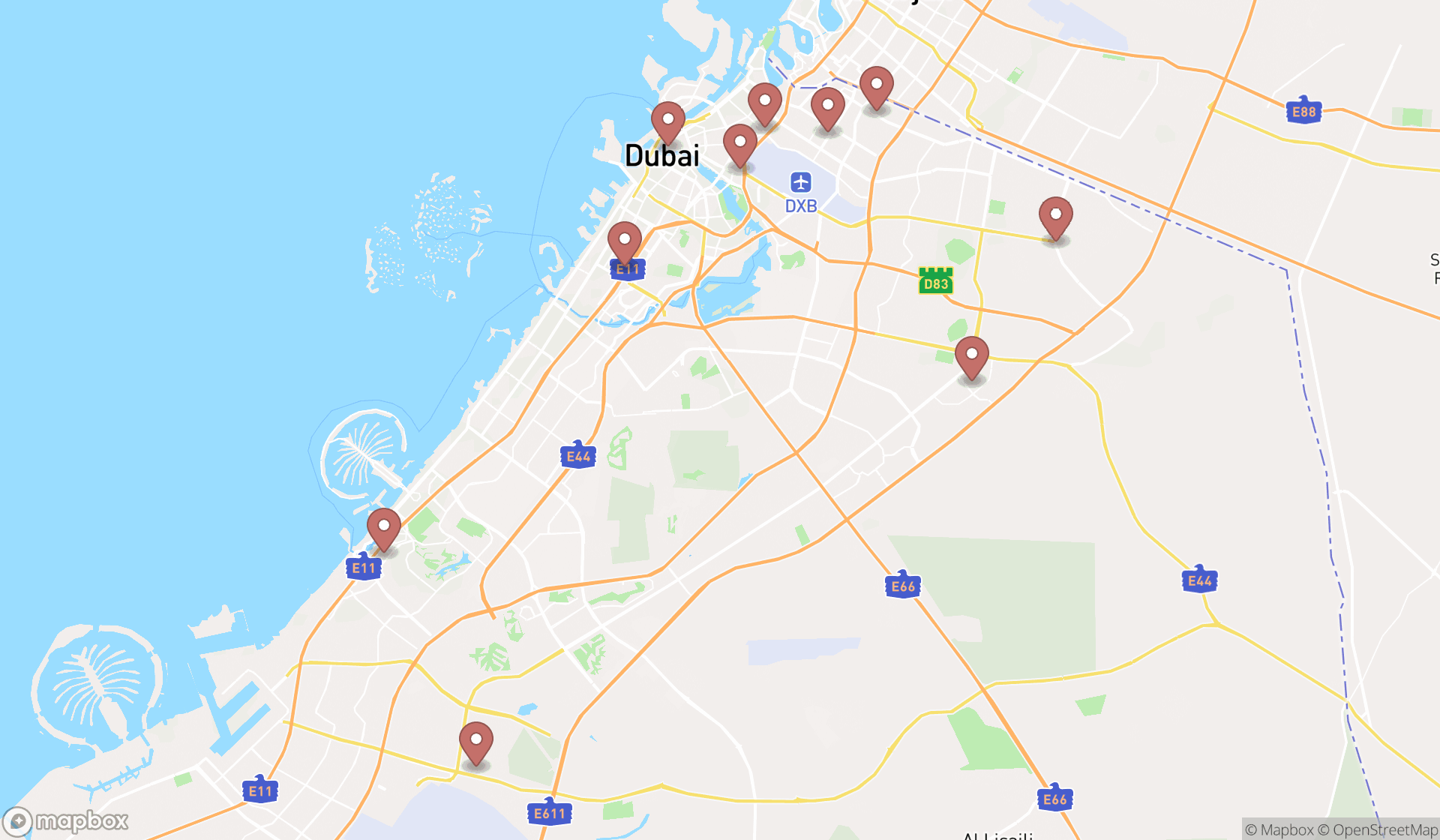 Map showing the ranked agricultural product wholesalers in Dubai, Dubai
