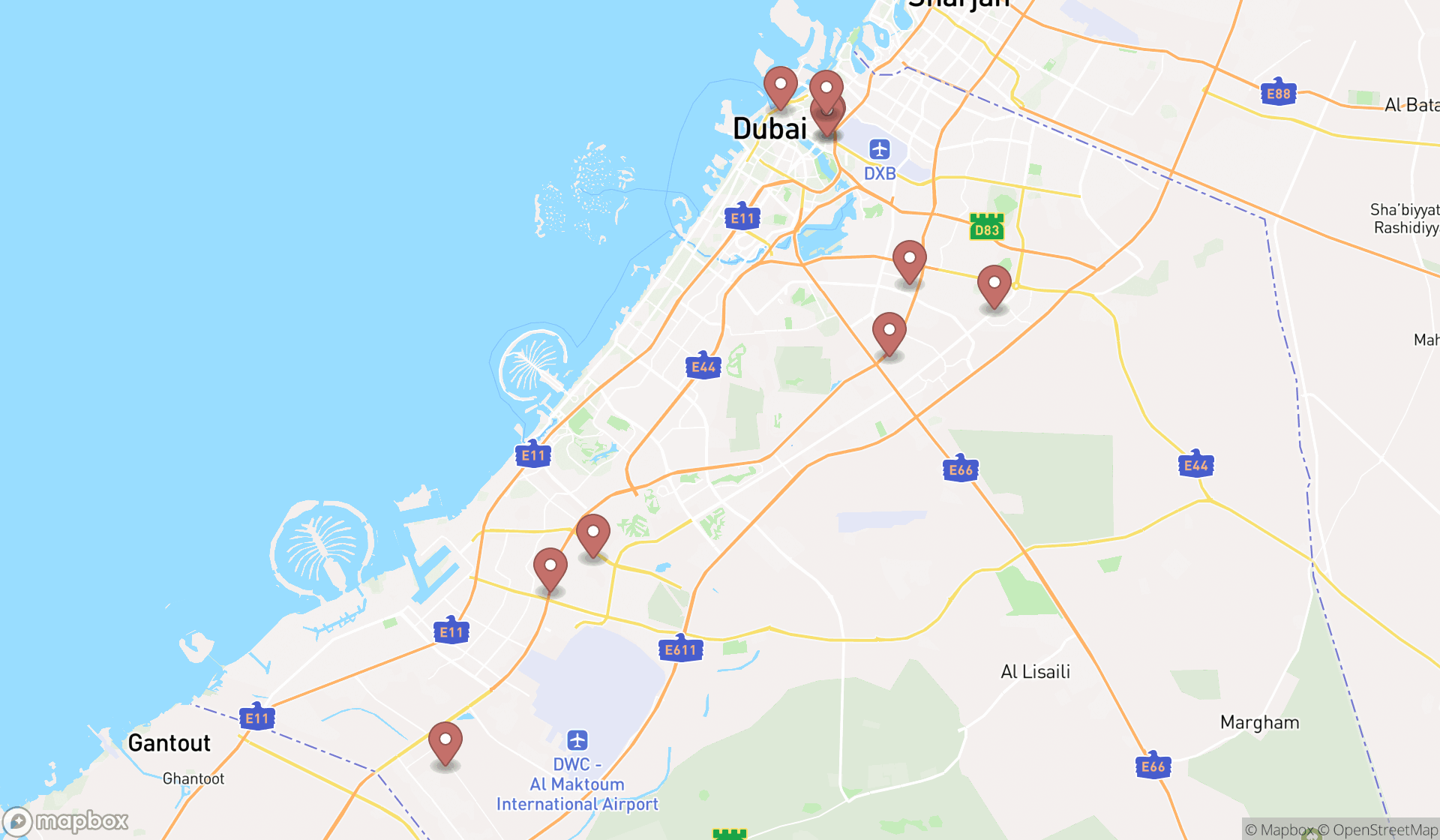 Map showing the ranked agricultural productions in Dubai, Dubai