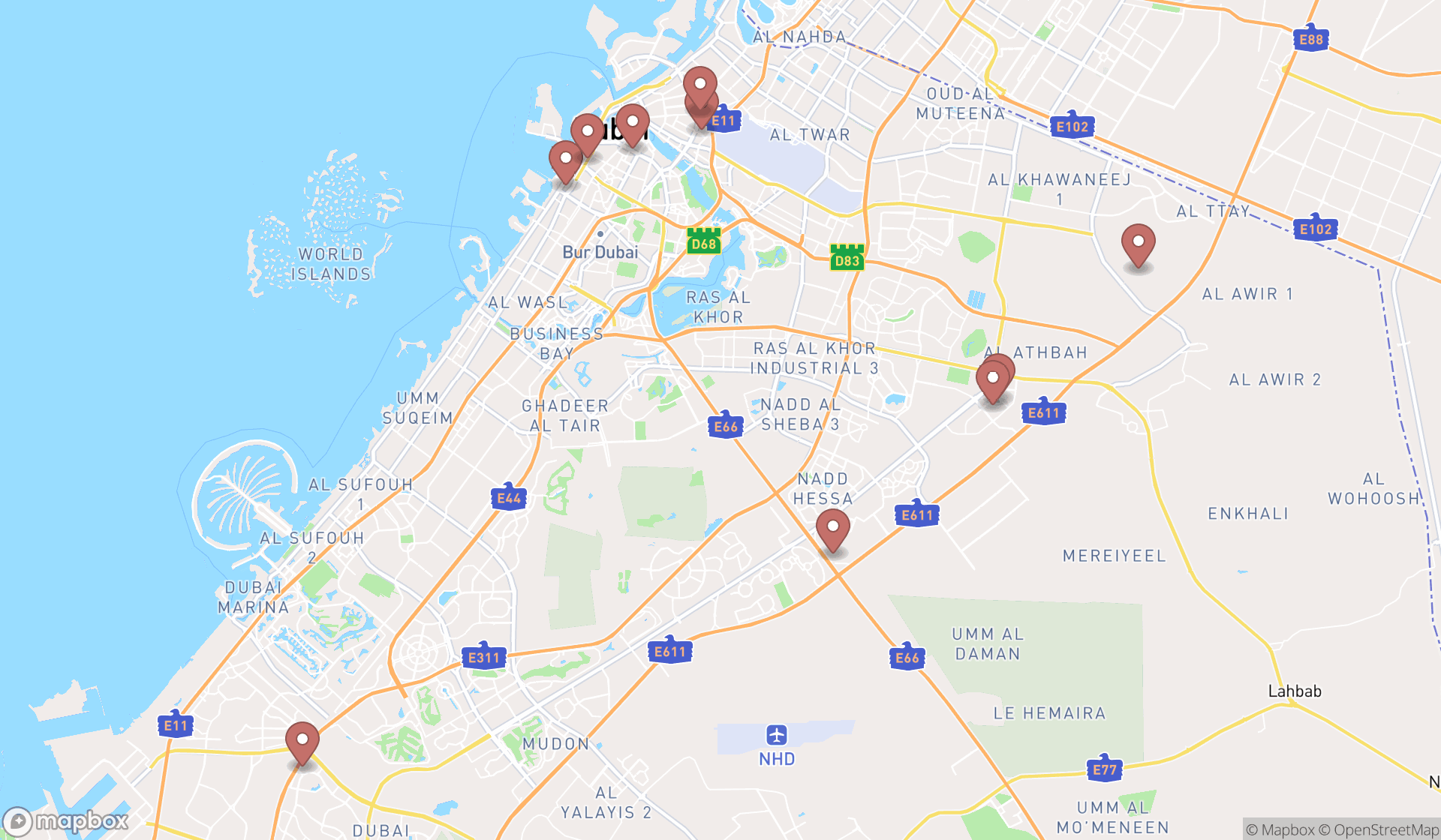 Map showing the ranked agricultural services in Dubai, Dubai