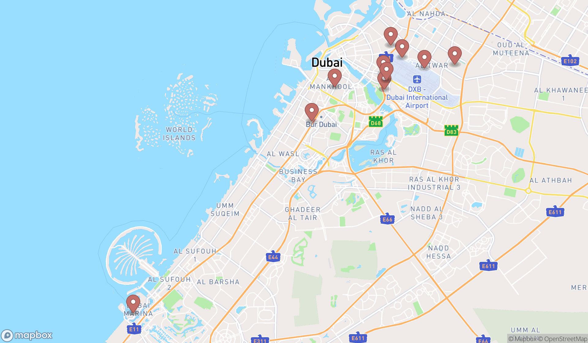 Map showing the ranked air ambulance services in Dubai, Dubai