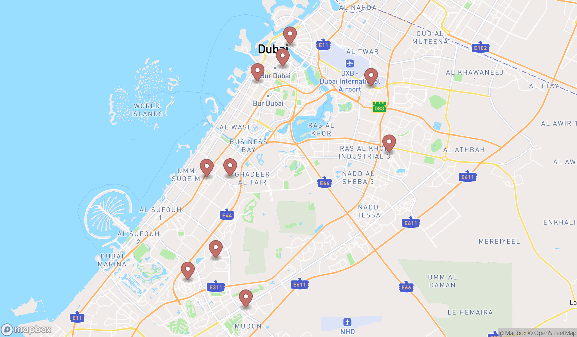 Map showing the ranked air compressor repair services in Dubai, Dubai