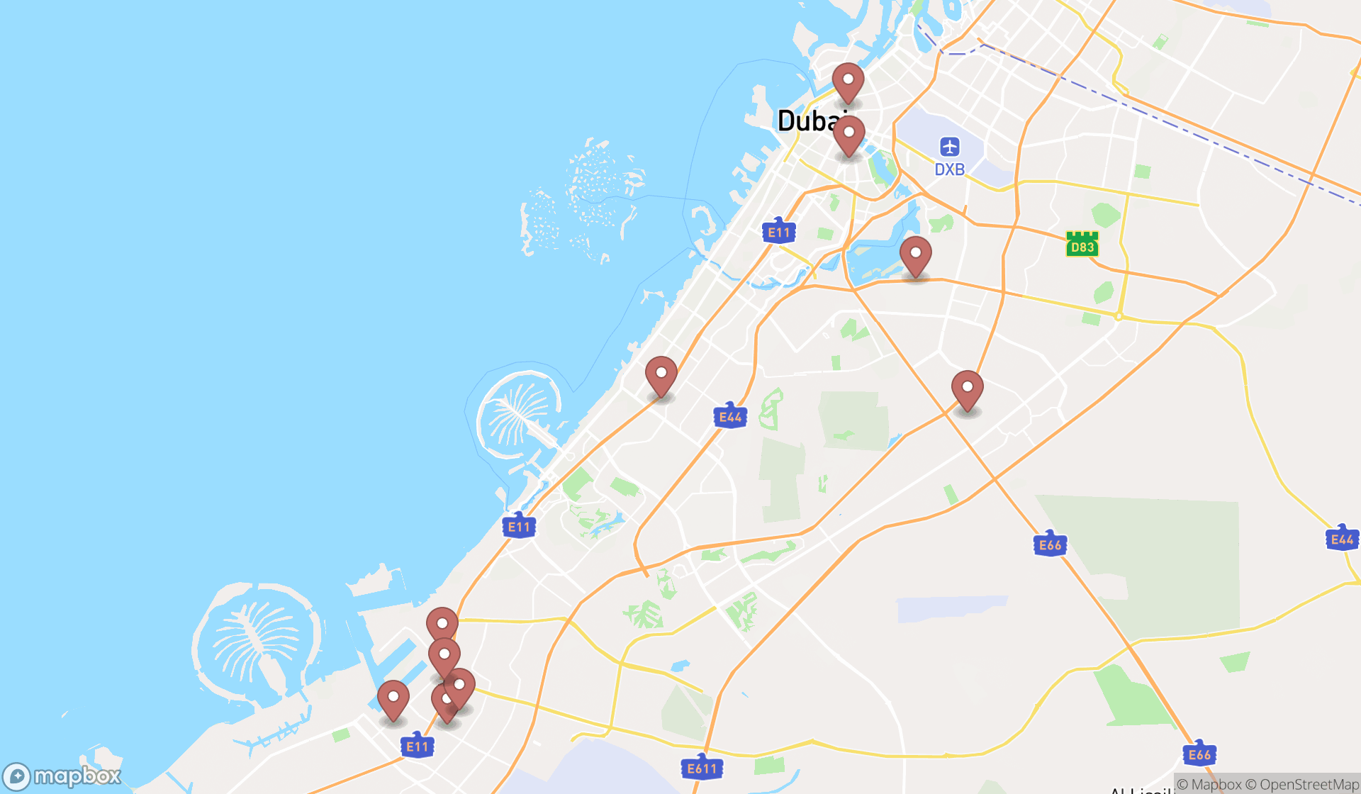 Map showing the ranked air compressor suppliers in Dubai, Dubai