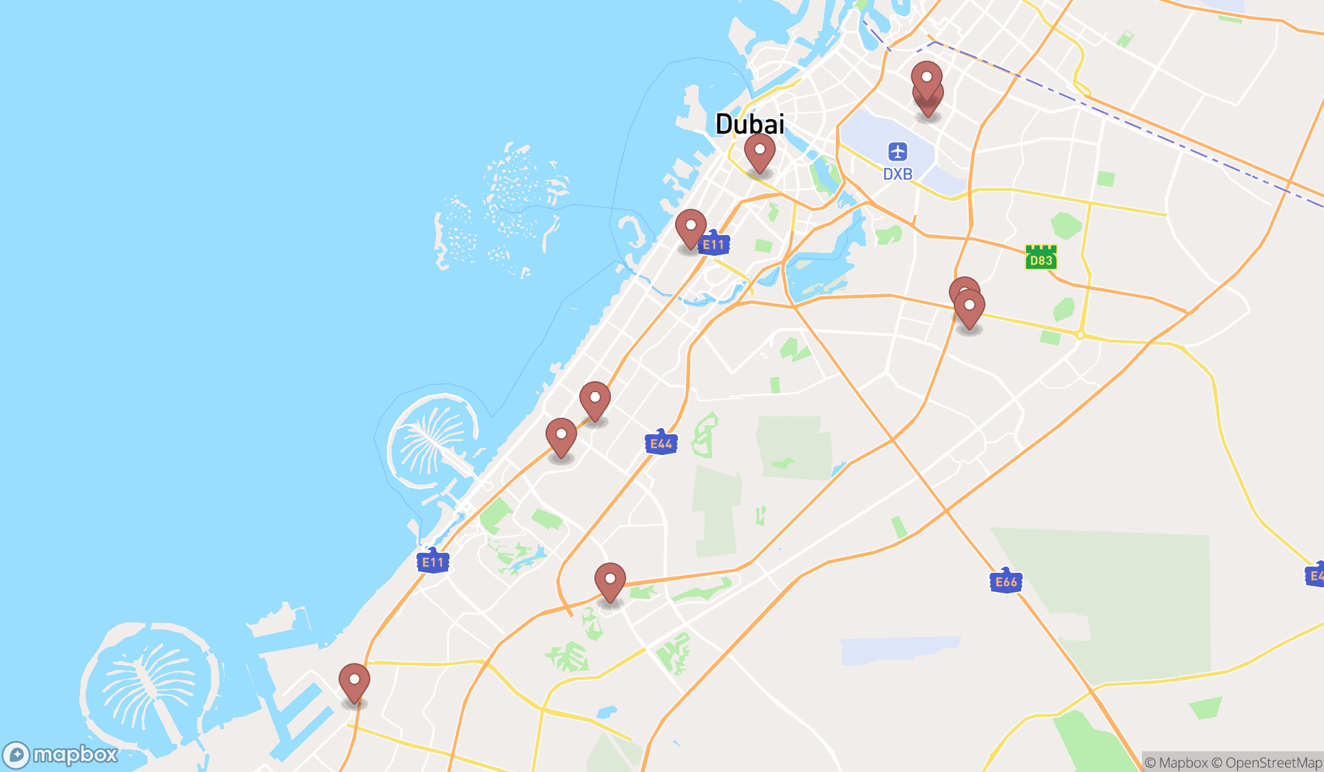 Map showing the ranked air conditioning repair services in Dubai, Dubai