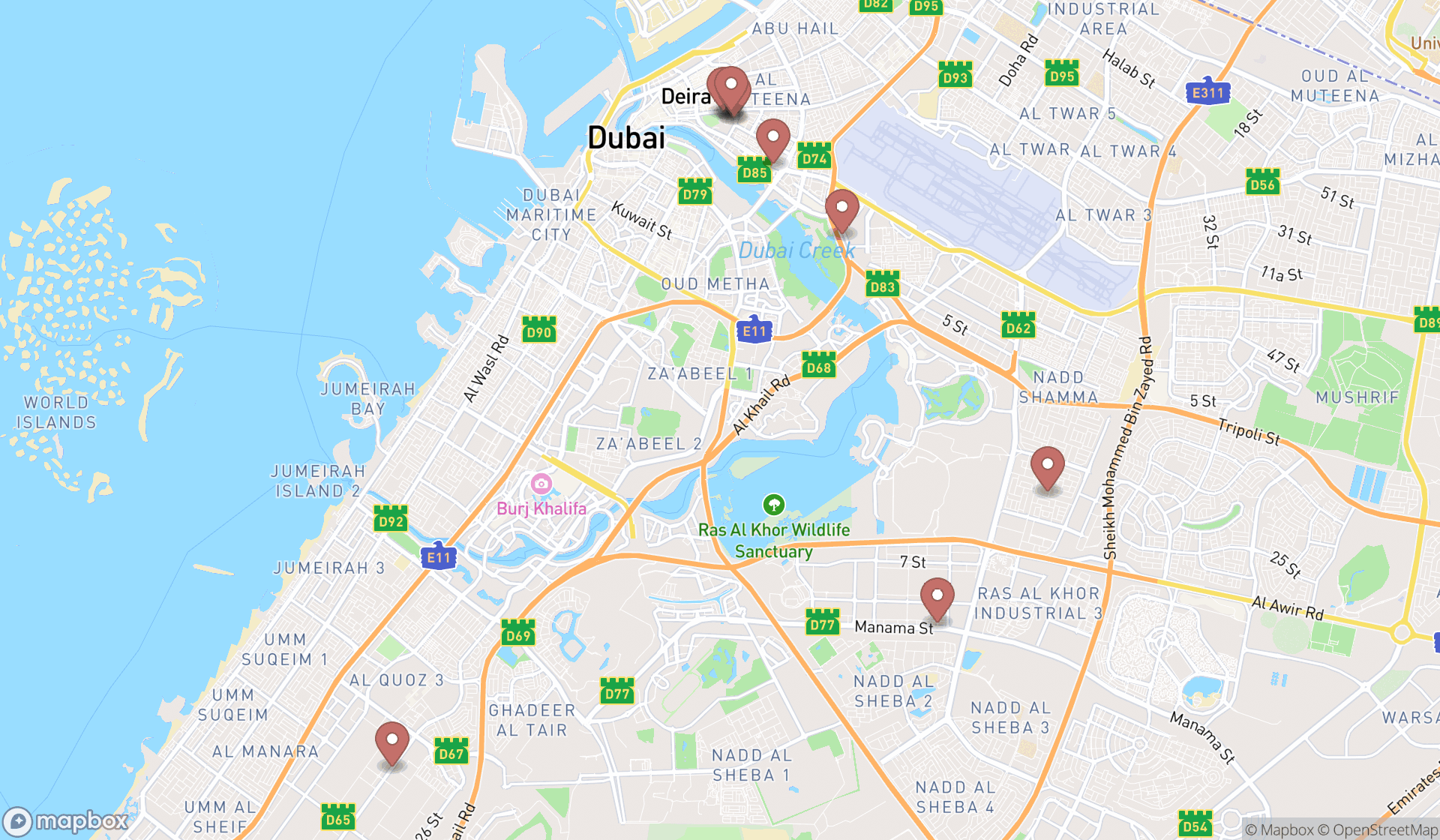 Map showing the ranked air conditioning stores in Dubai, Dubai