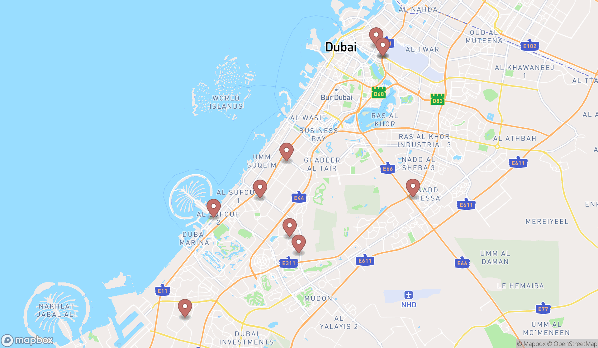 Map showing the ranked air duct cleaning services in Dubai, Dubai