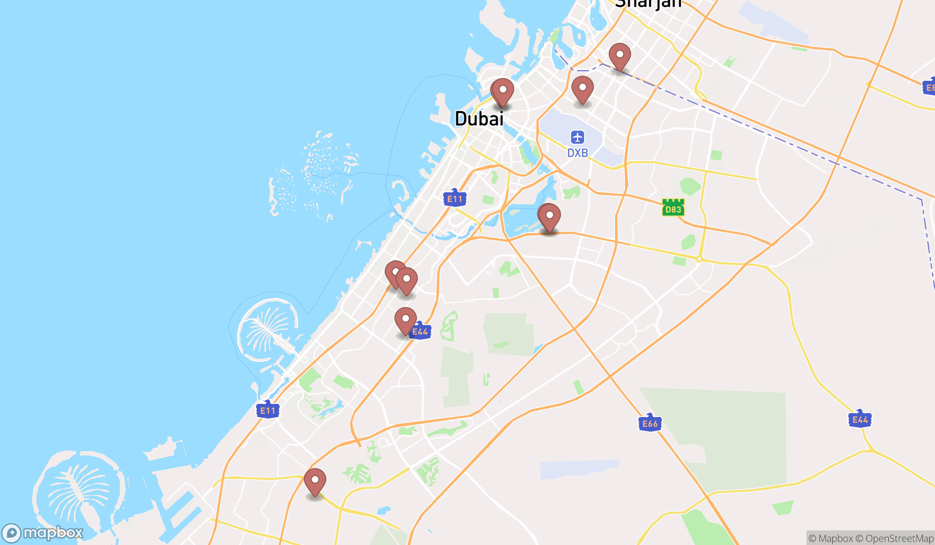 Map showing the ranked air filter suppliers in Dubai, Dubai