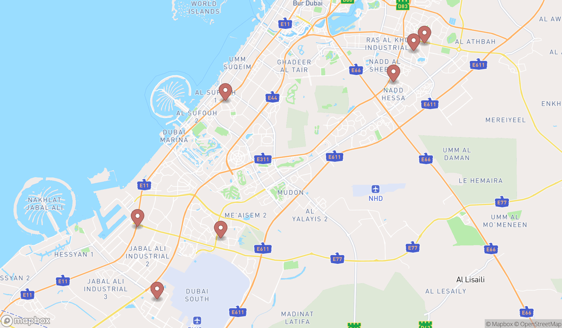 Map showing the ranked aircraft manufacturers in Dubai, Dubai