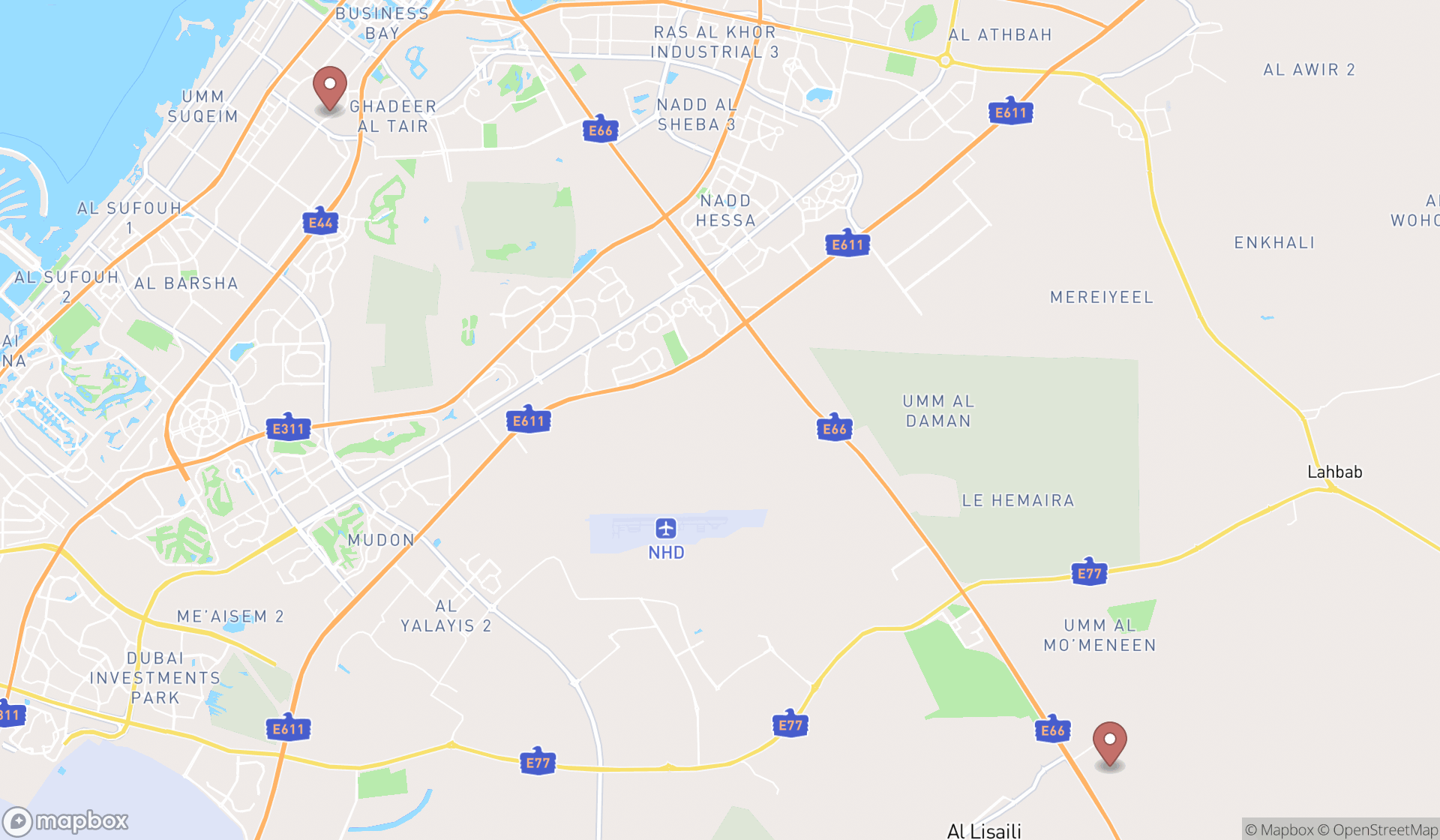 Map showing the ranked airstrips in Dubai, Dubai