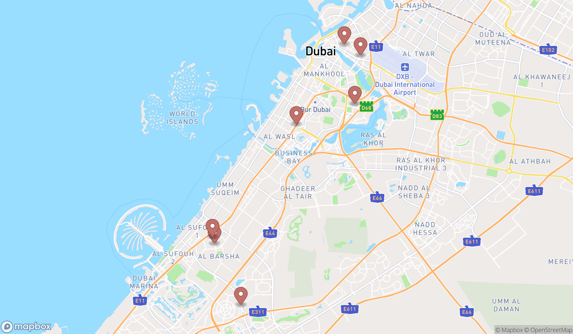 Map showing the ranked algerian restaurants in Dubai, Dubai
