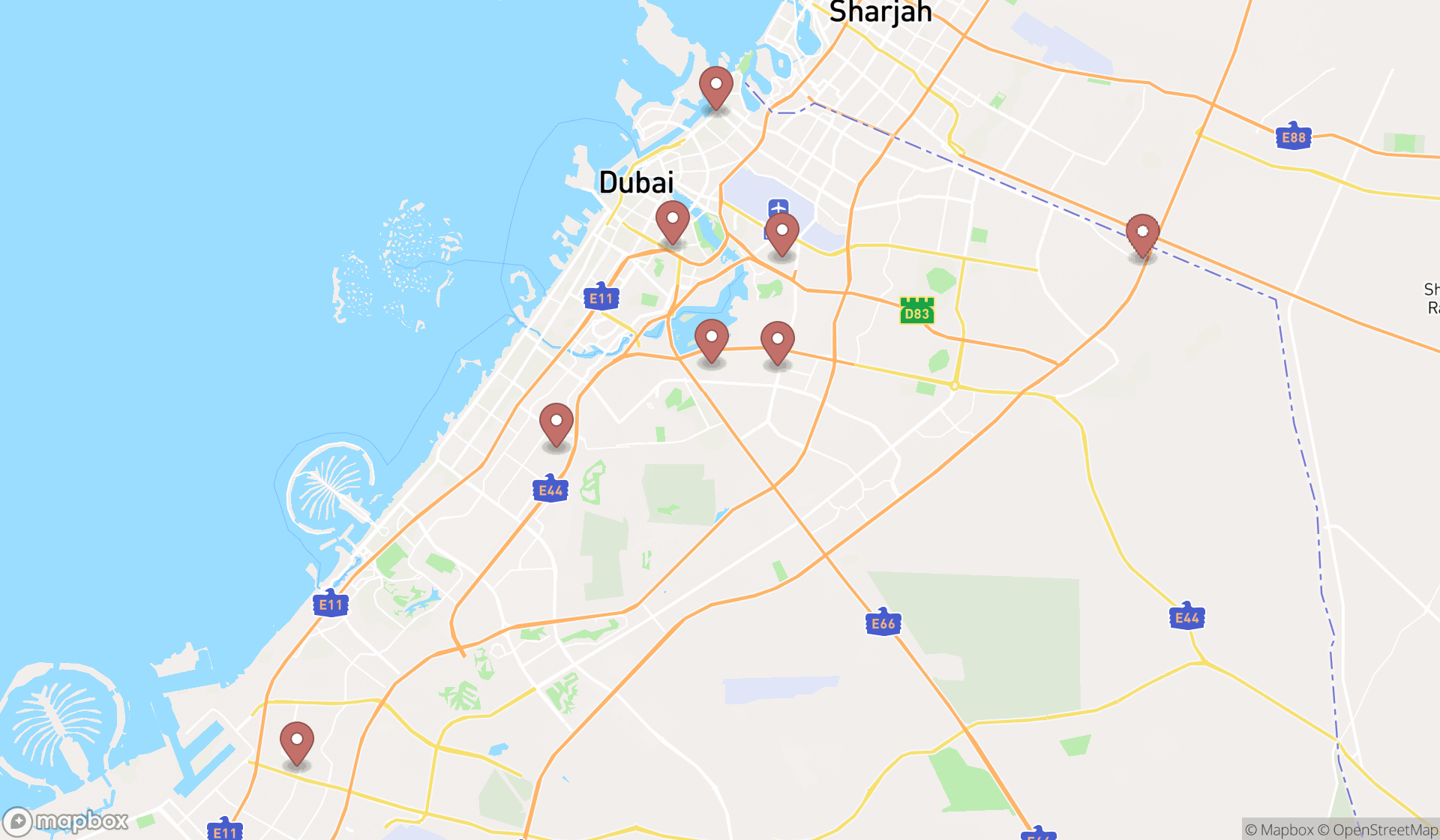 Map showing the ranked alternative fuel stations in Dubai, Dubai