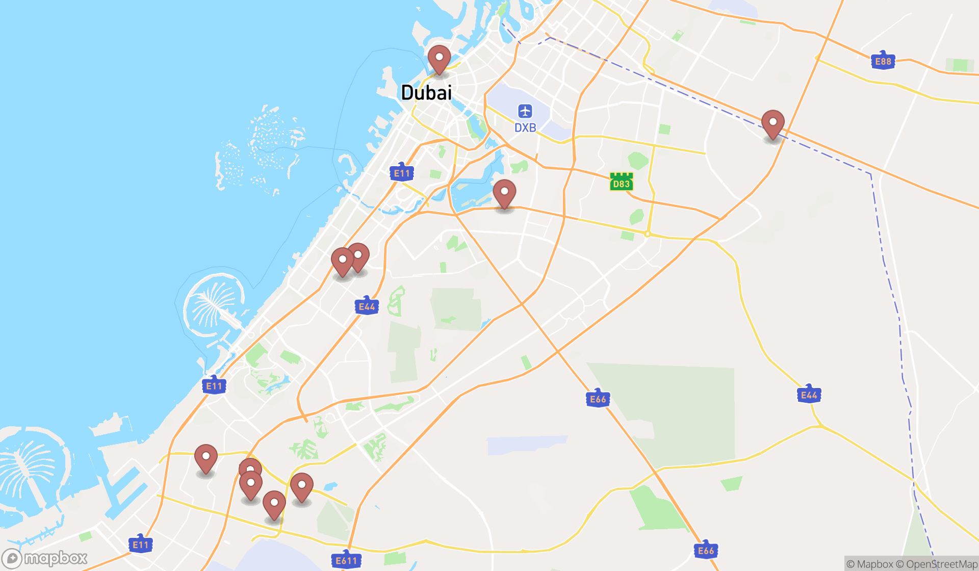 Map showing the ranked aluminum frames suppliers in Dubai, Dubai