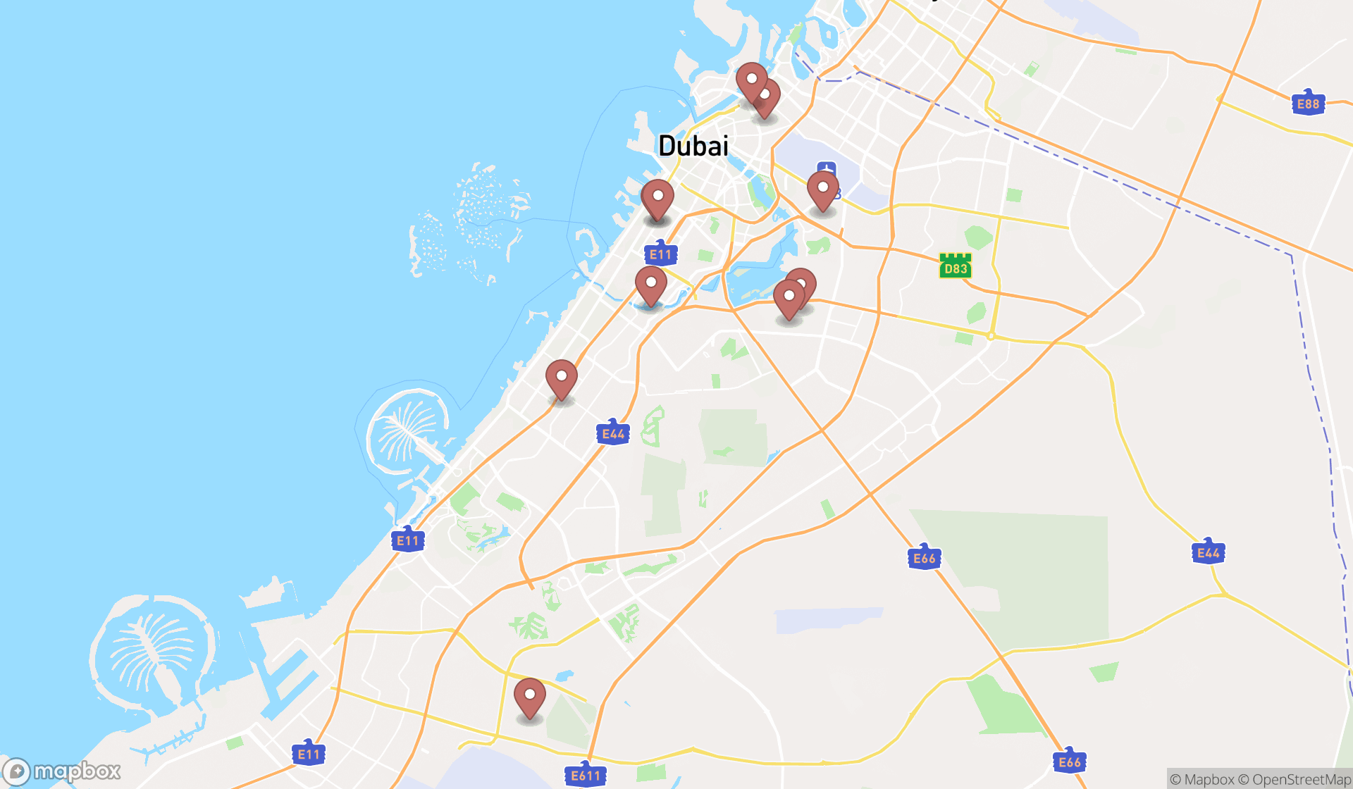 Map showing the ranked aluminum windows in Dubai, Dubai