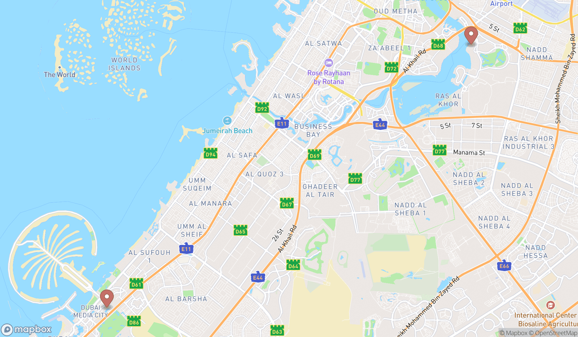 Map showing the ranked amphitheaters in Dubai, Dubai