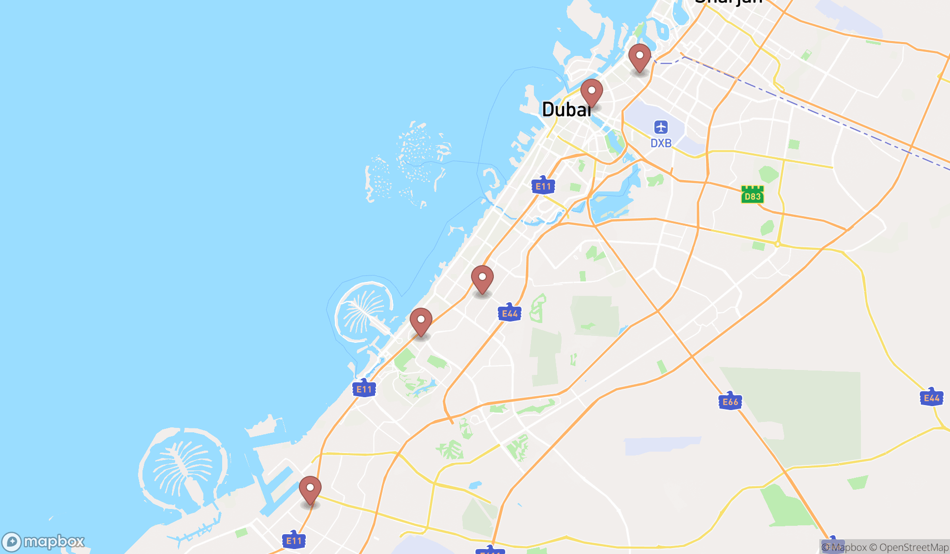 Map showing the ranked amusement machine suppliers in Dubai, Dubai