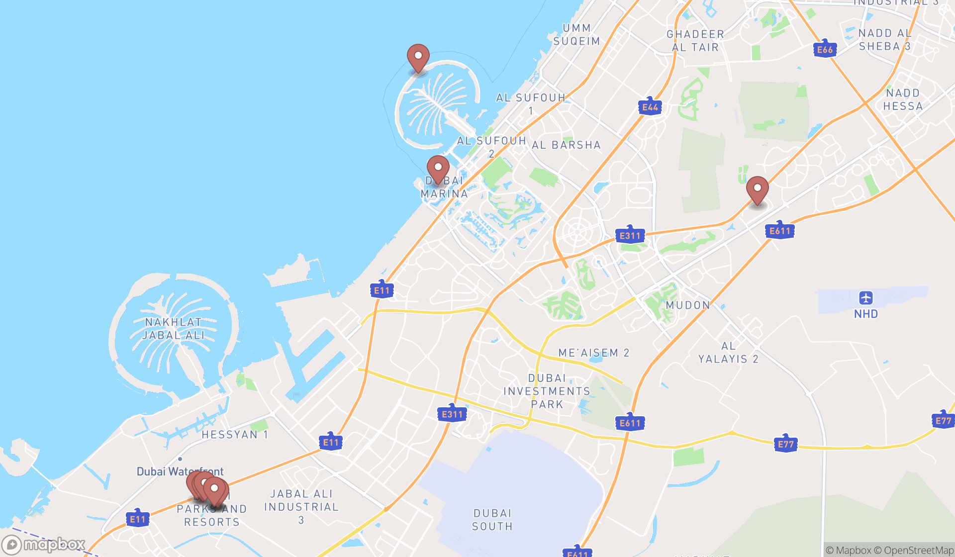 Map showing the ranked amusement park rides in Dubai, Dubai