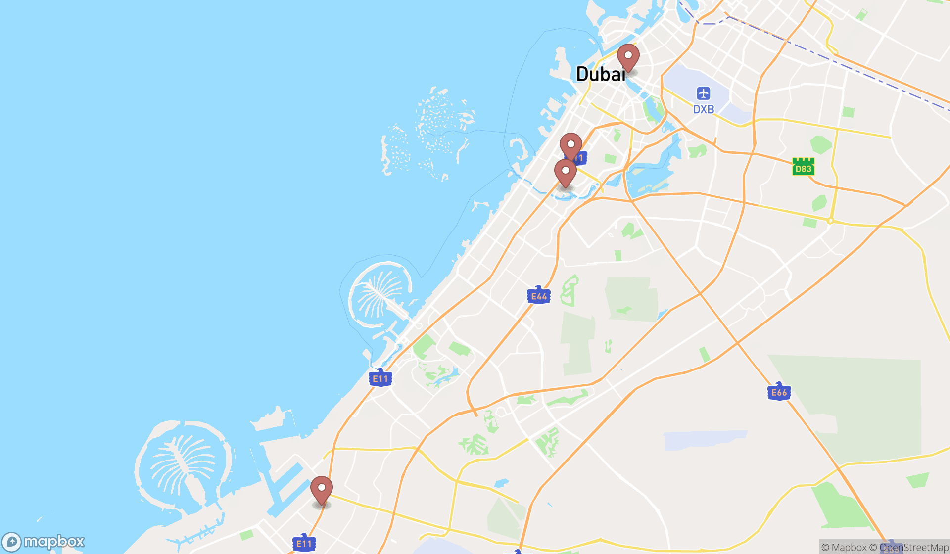 Map showing the ranked amusement ride suppliers in Dubai, Dubai