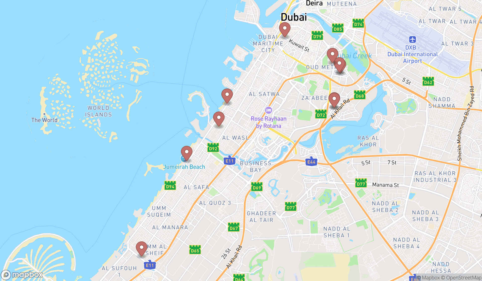 Map showing the ranked anesthesiologists in Dubai, Dubai