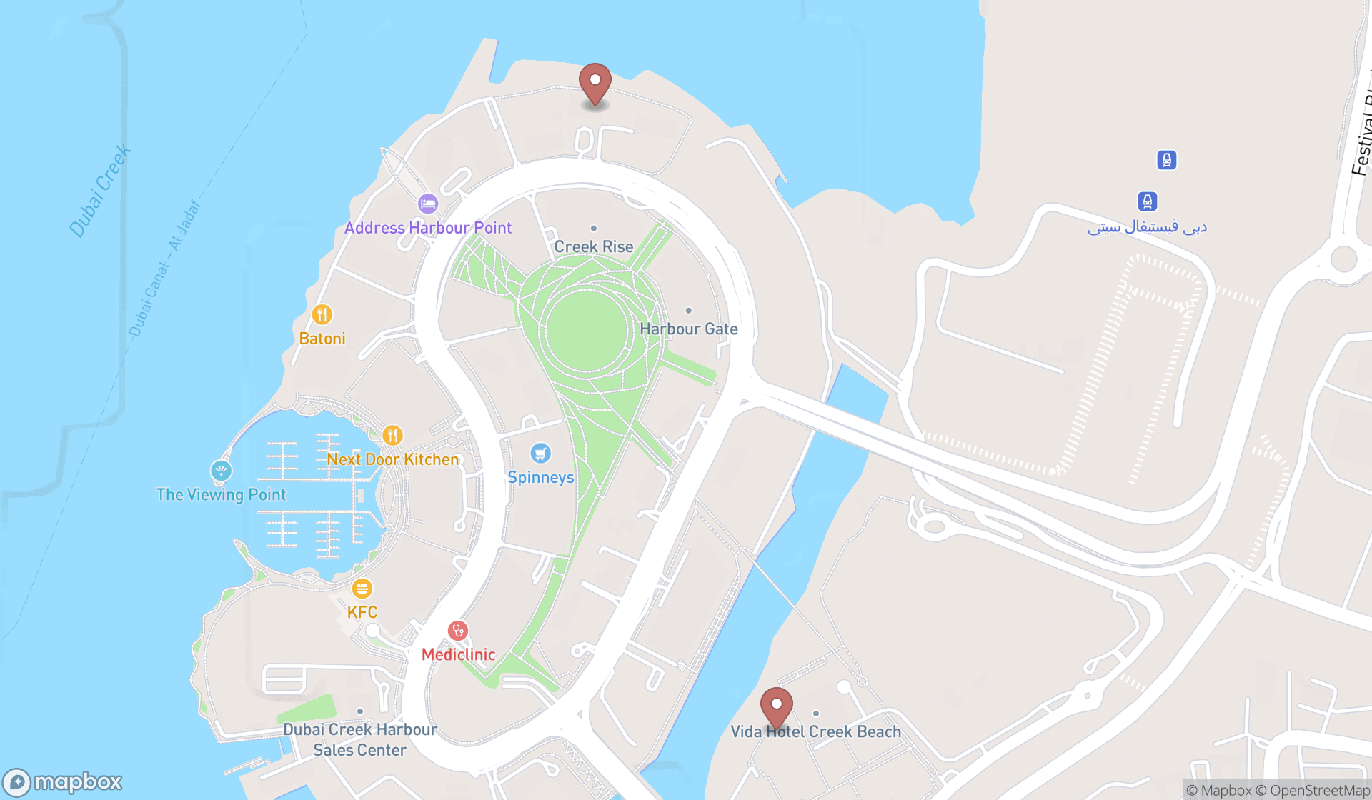 Map showing the ranked animal cafes in Dubai, Dubai