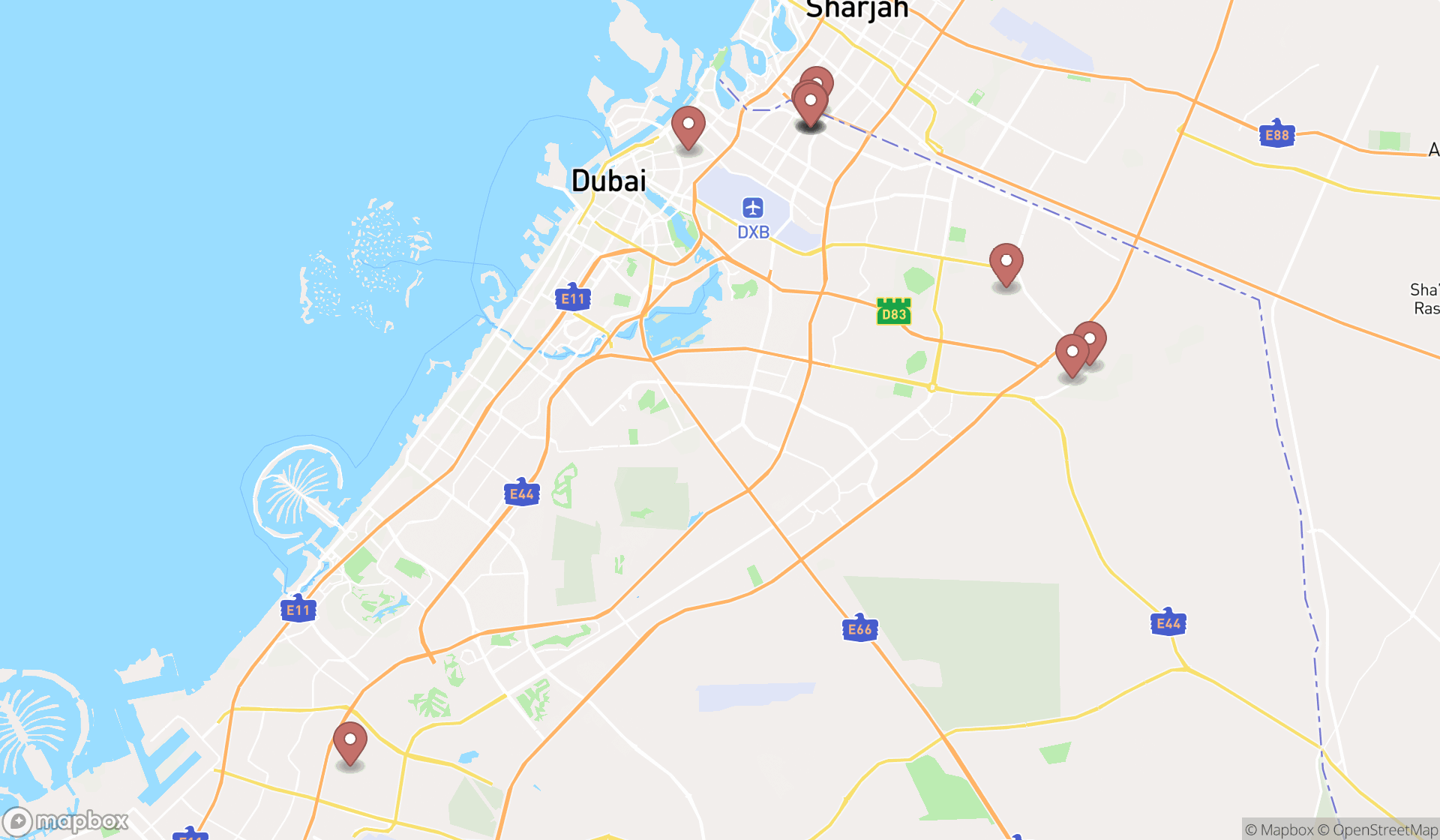 Map showing the ranked animal feed stores in Dubai, Dubai