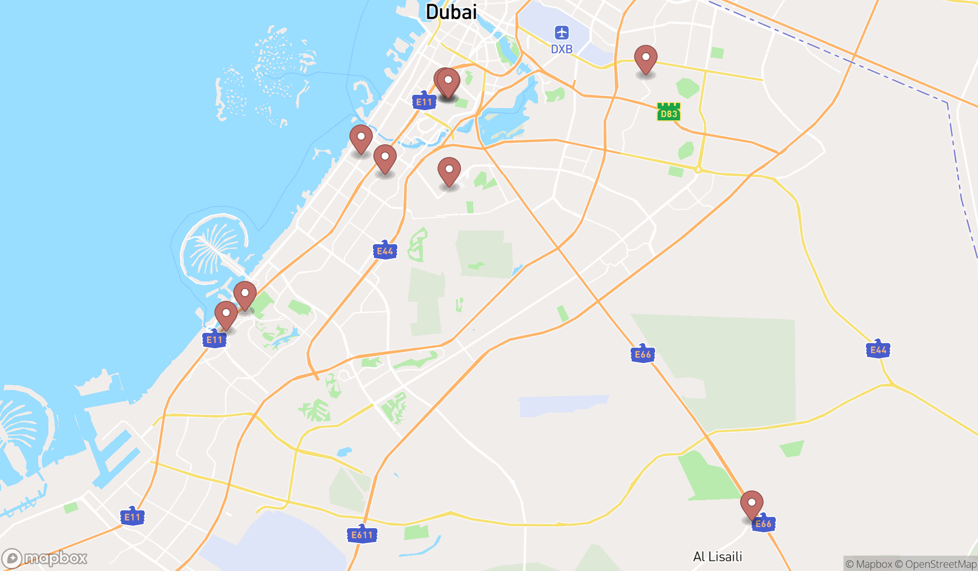 Map showing the ranked animal hospitals in Dubai, Dubai