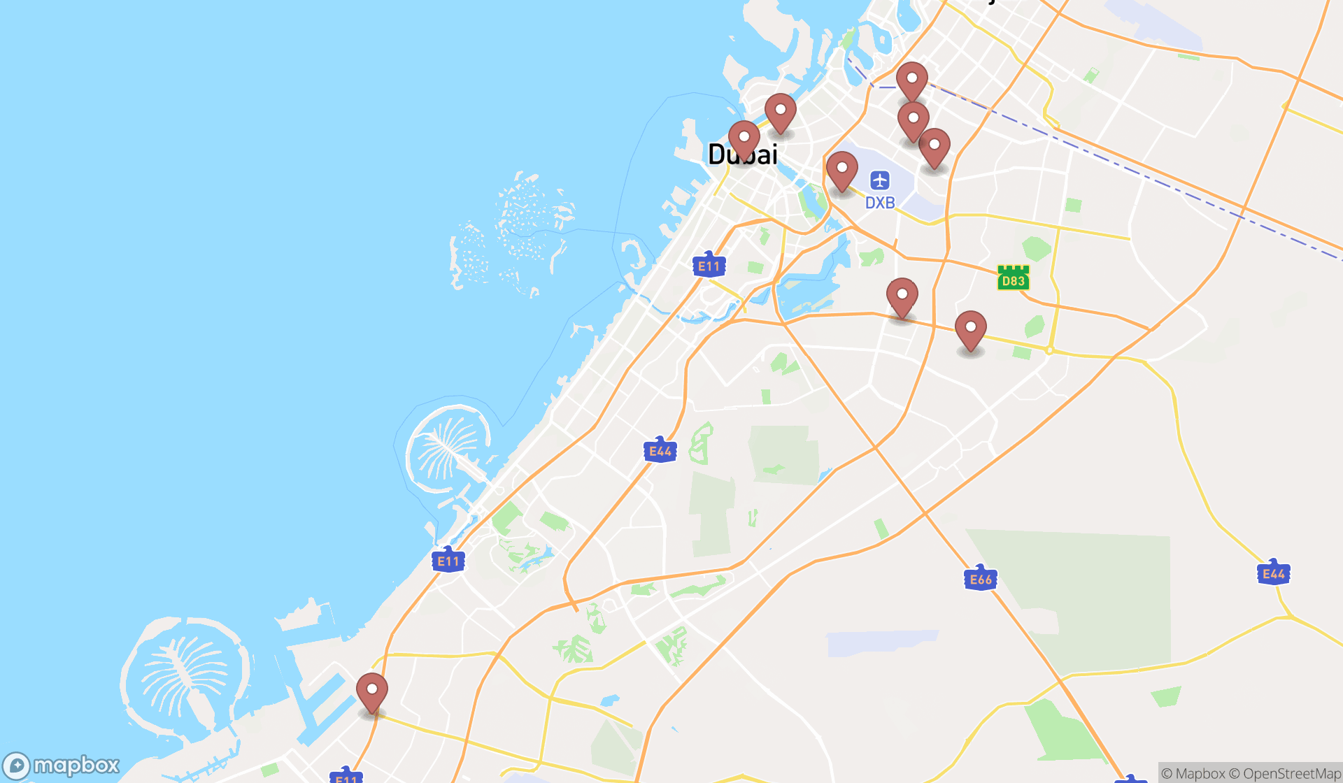 Map showing the ranked antenna services in Dubai, Dubai