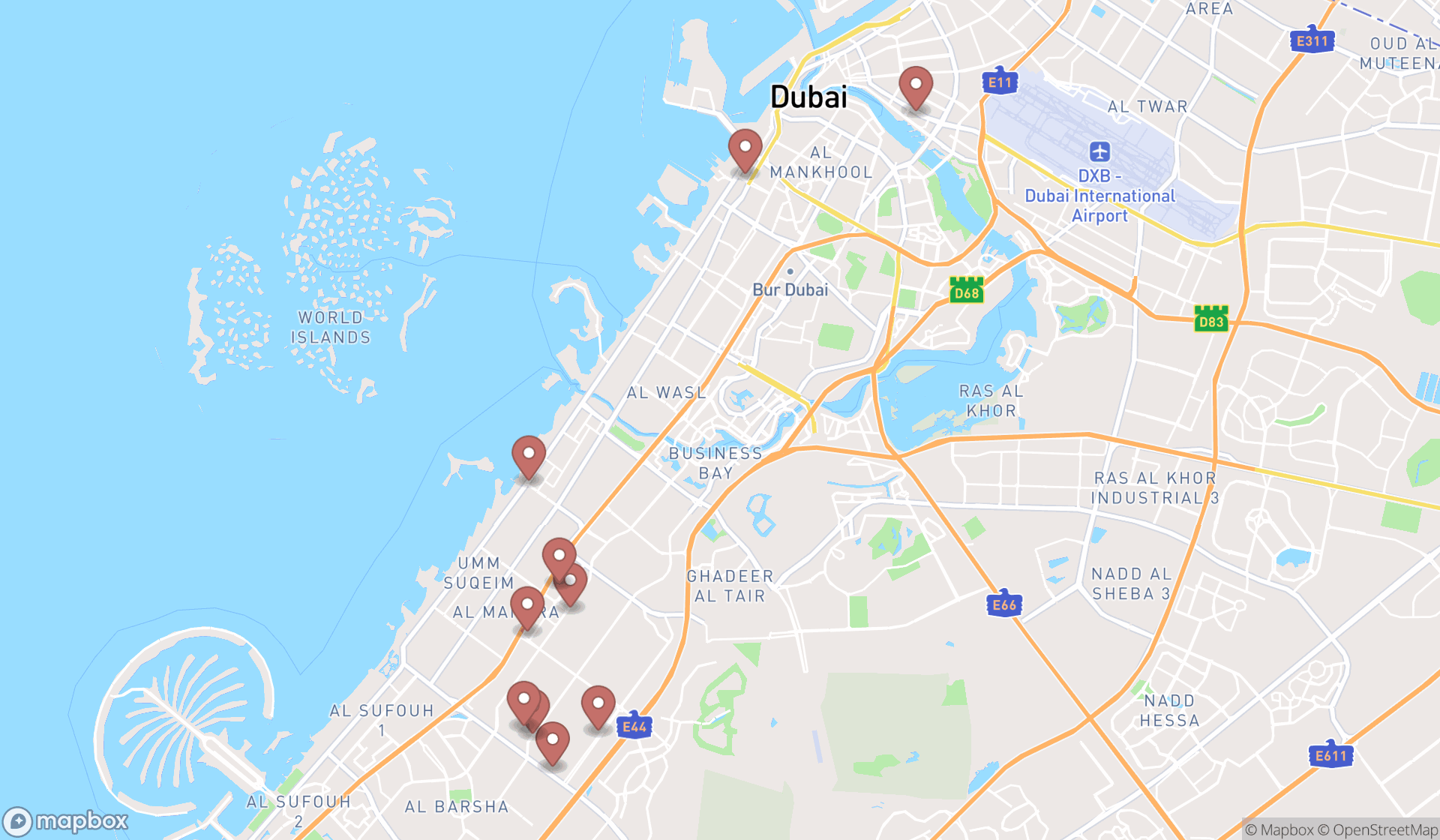 Map showing the ranked antique furniture stores in Dubai, Dubai
