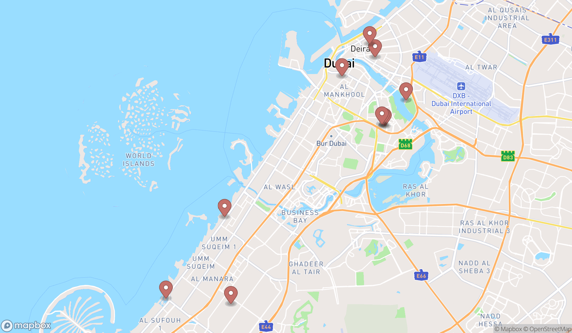 Map showing the ranked antique stores in Dubai, Dubai