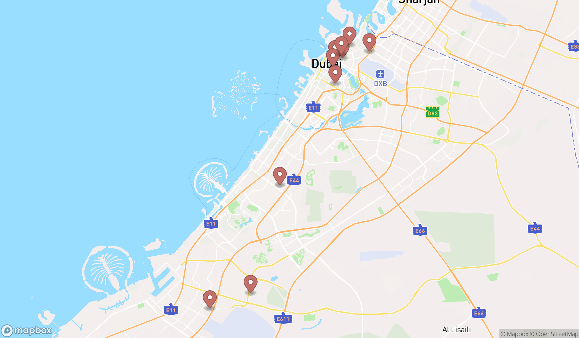 Map showing the ranked appliance parts suppliers in Dubai, Dubai