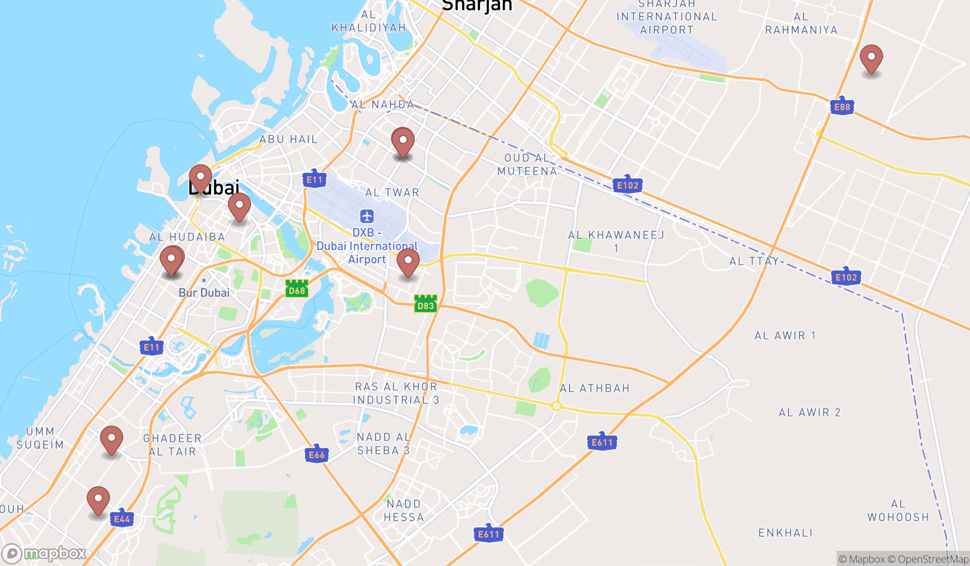 Map showing the ranked appliance repair services in Dubai, Dubai