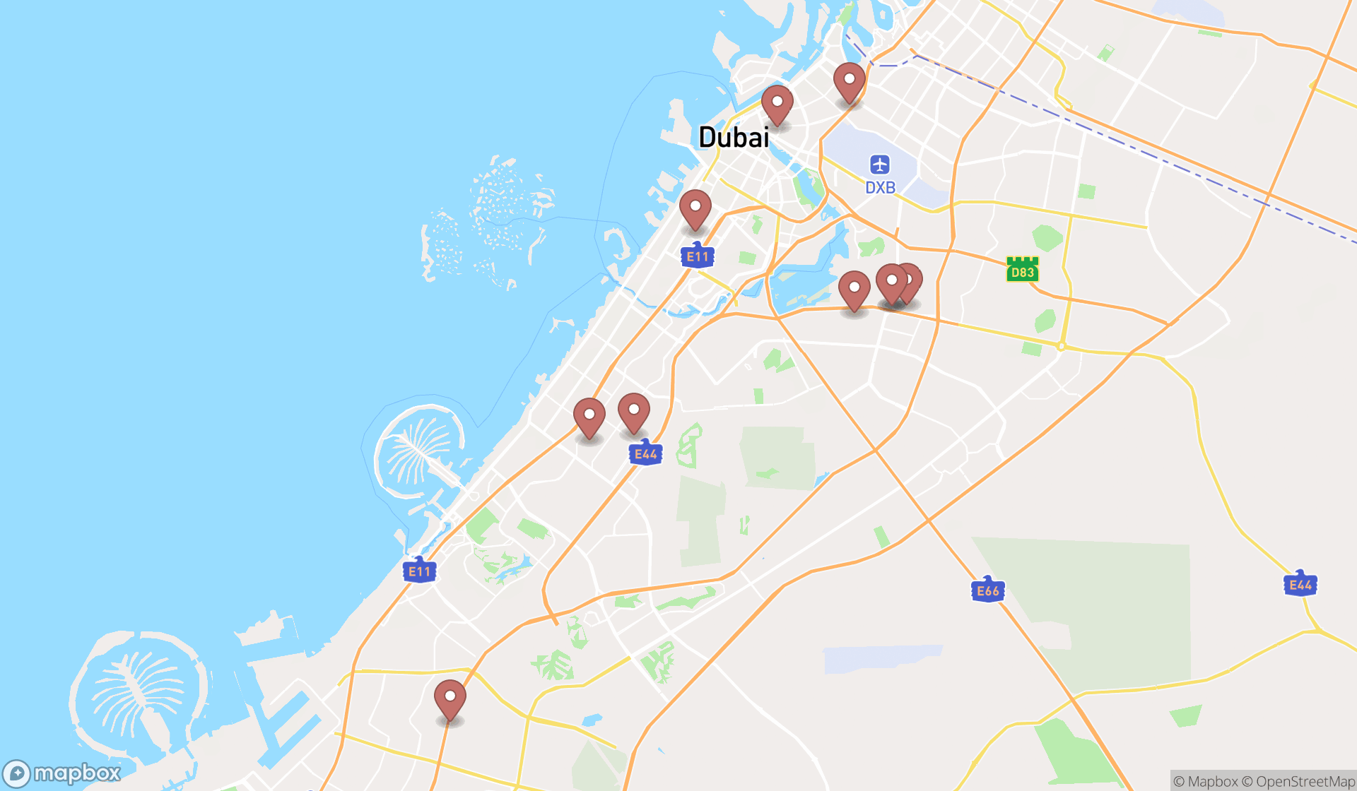 Map showing the ranked appliances customer services in Dubai, Dubai