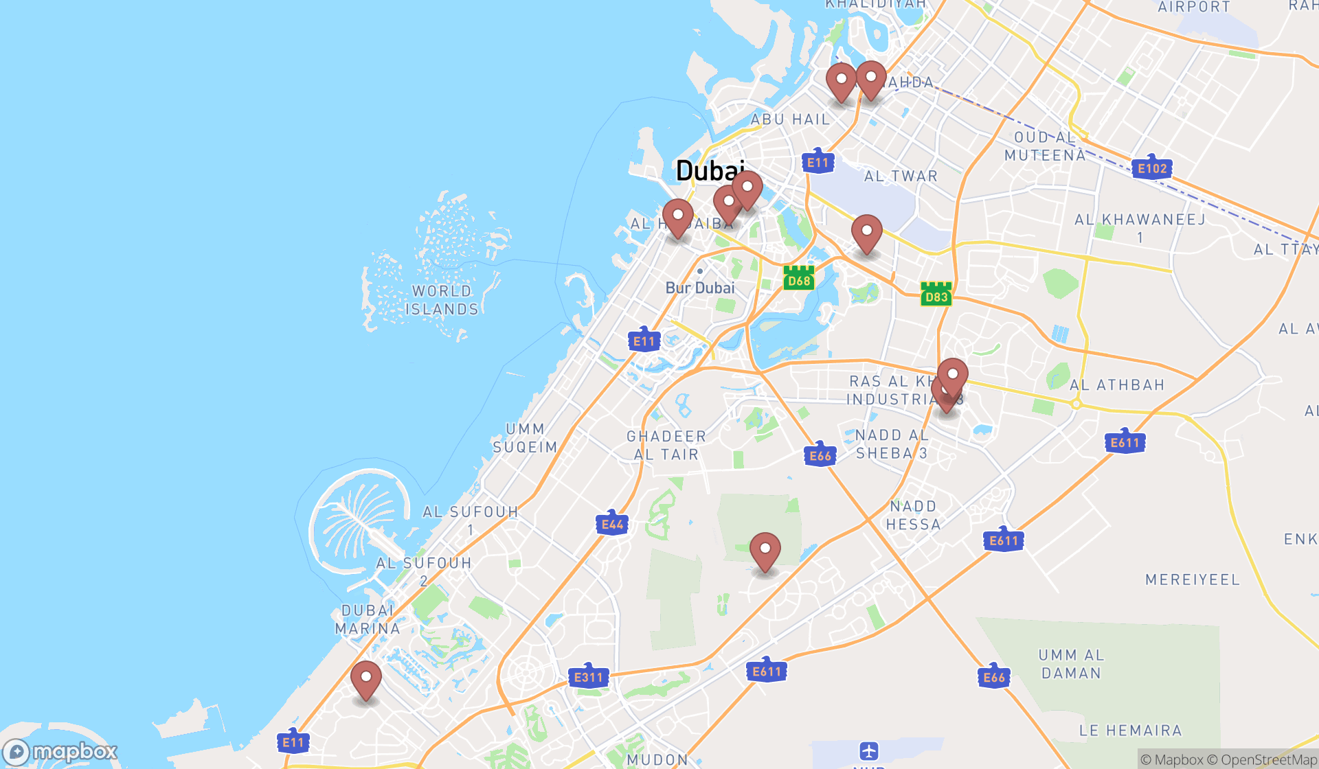 Map showing the ranked aquarium shops in Dubai, Dubai