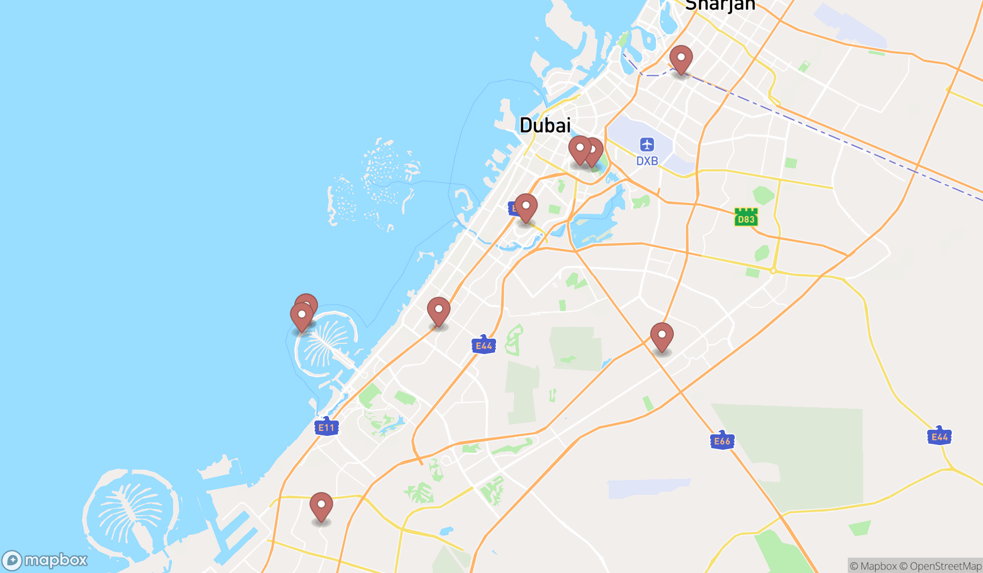 Map showing the ranked aquariums in Dubai, Dubai