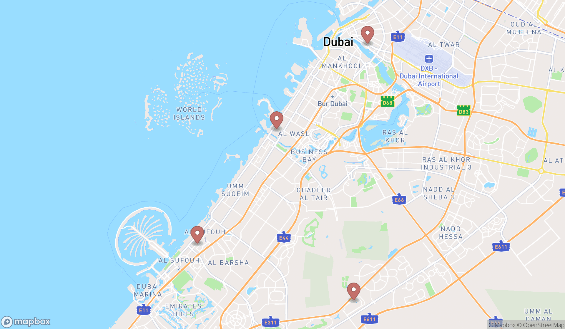 Map showing the ranked archaeological museums in Dubai, Dubai