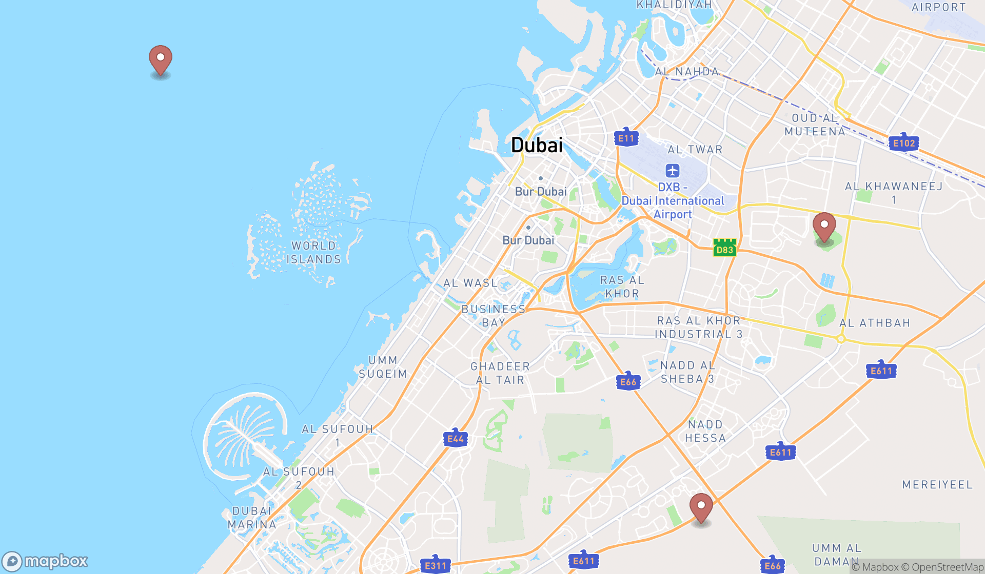 Map showing the ranked archery ranges in Dubai, Dubai