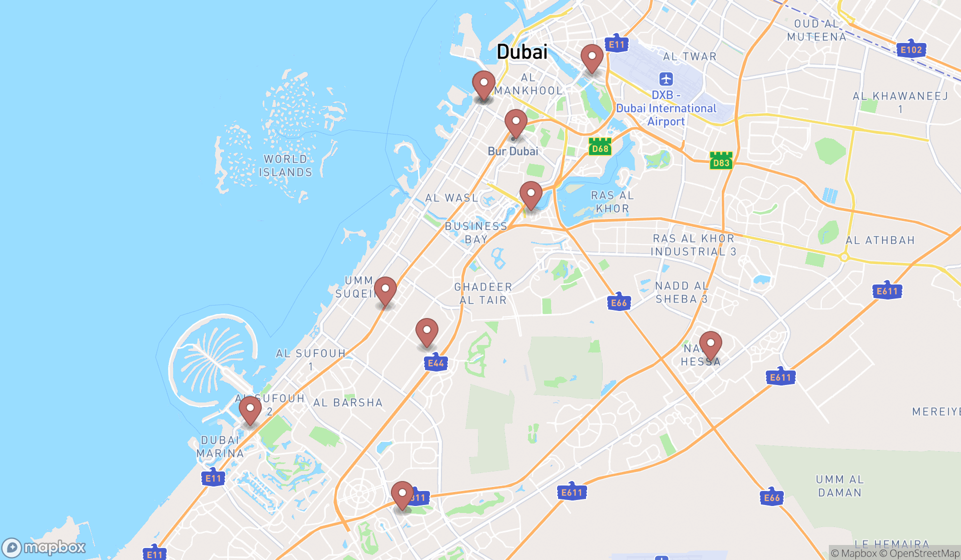 Map showing the ranked architects in Dubai, Dubai