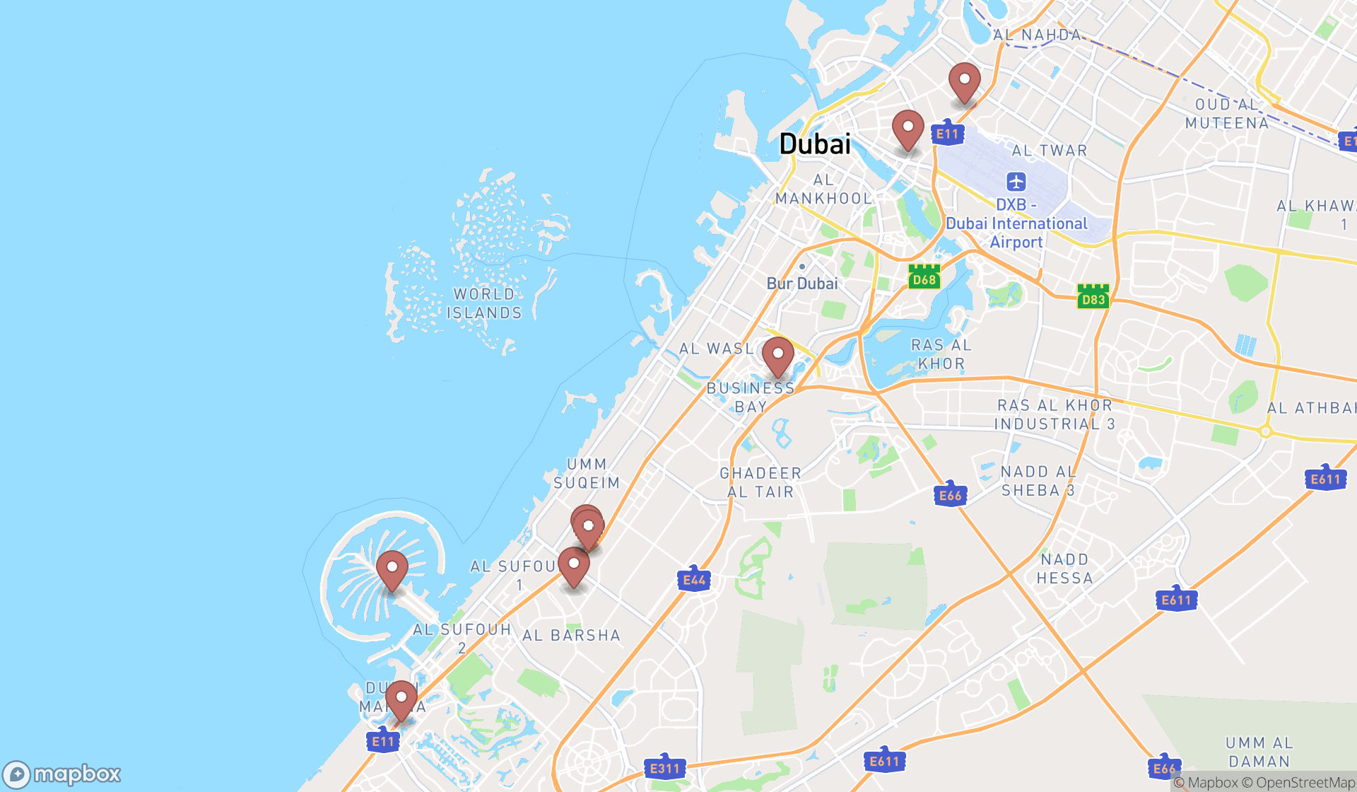 Map showing the ranked architects associations in Dubai, Dubai