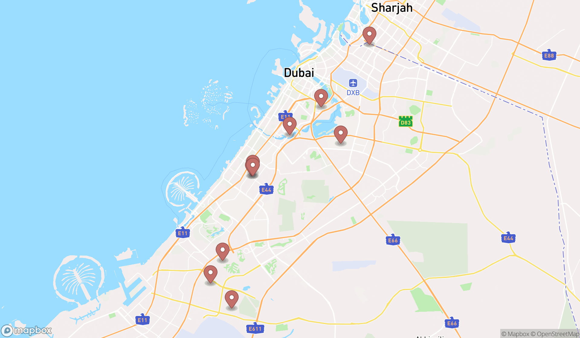 Map showing the ranked architectural and engineering model makers in Dubai, Dubai
